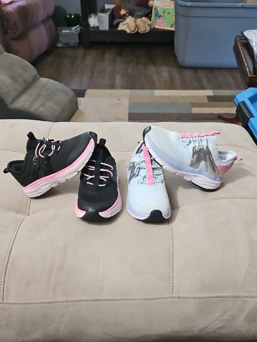 Athletic Works, Girls Lot Of 2, Black & Pink, Baby Blue & Pink, Size 10, Slip-On